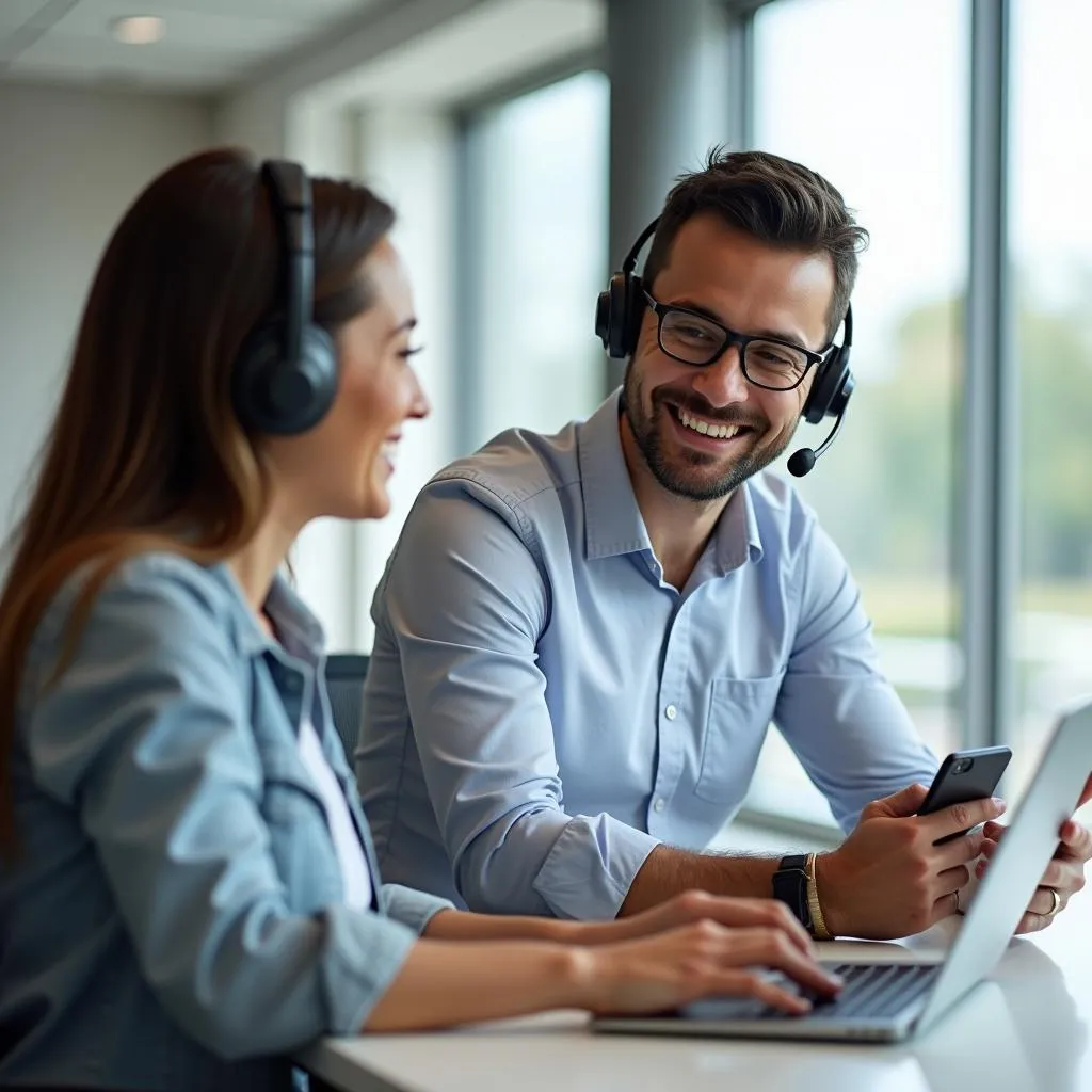 Customer support agent assisting a traveler.