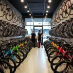 Giant bike shop in Hanoi with a wide variety of bikes on display.