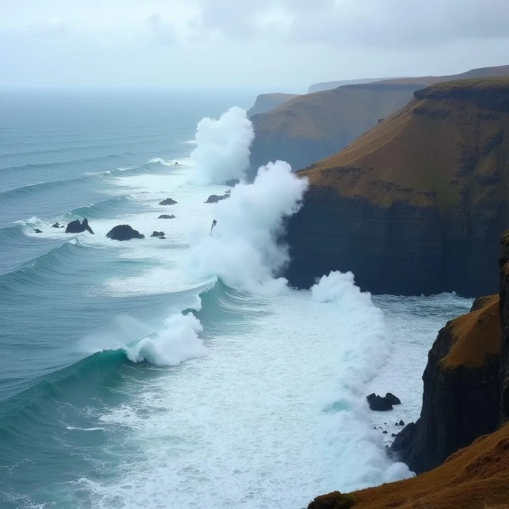 Giant waves crashing in Nazaré, Portugal