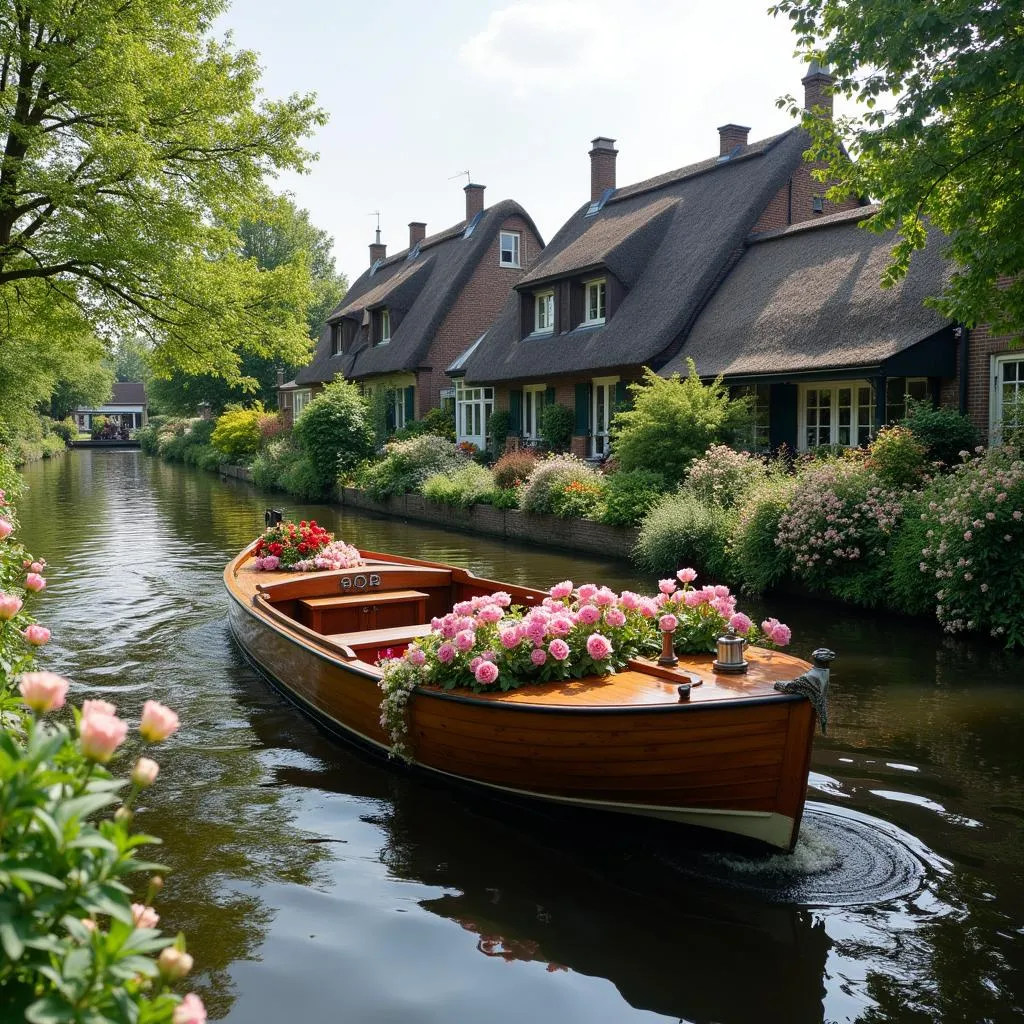 Giethoorn Village with Canal Boat