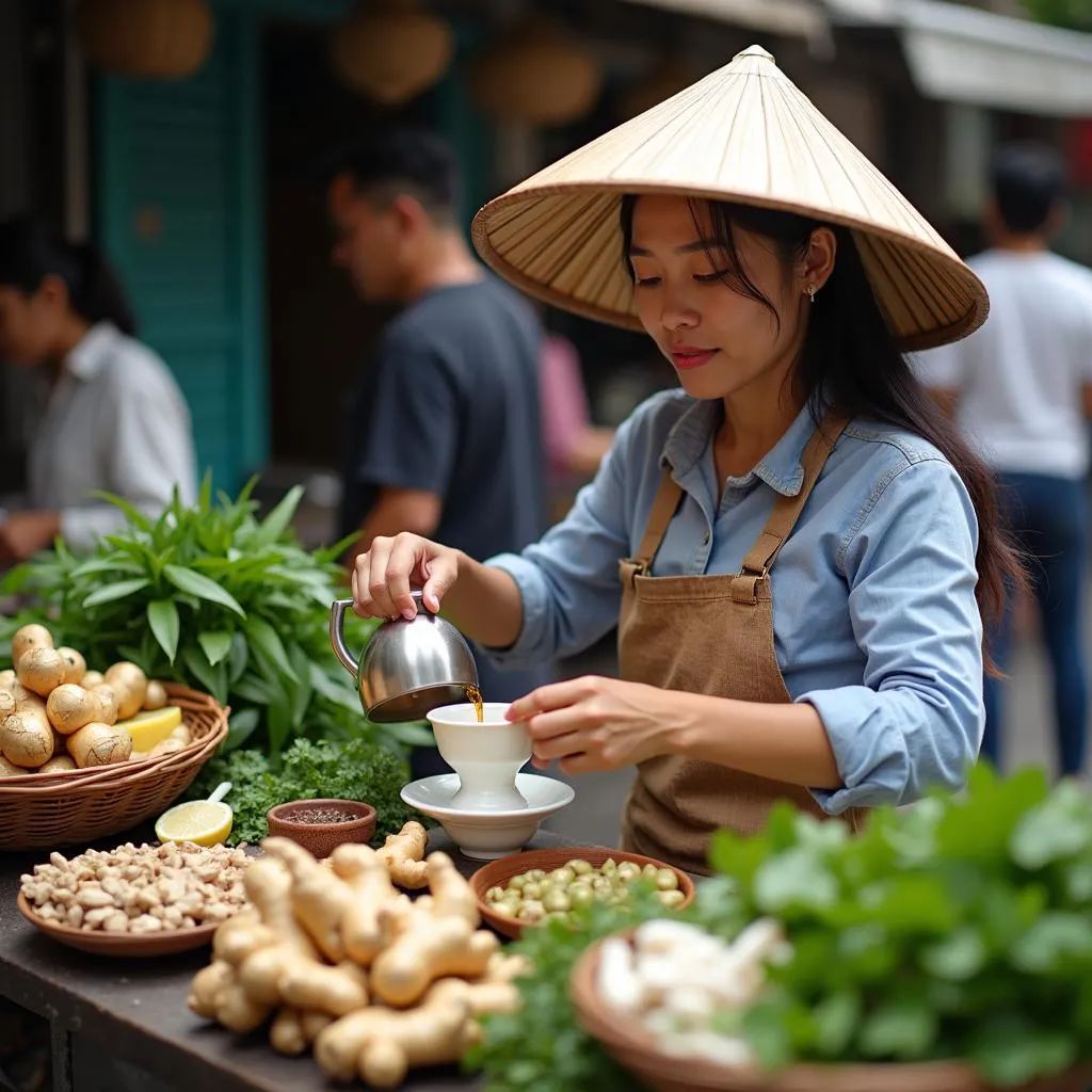  Woman prepares ginger honey tea