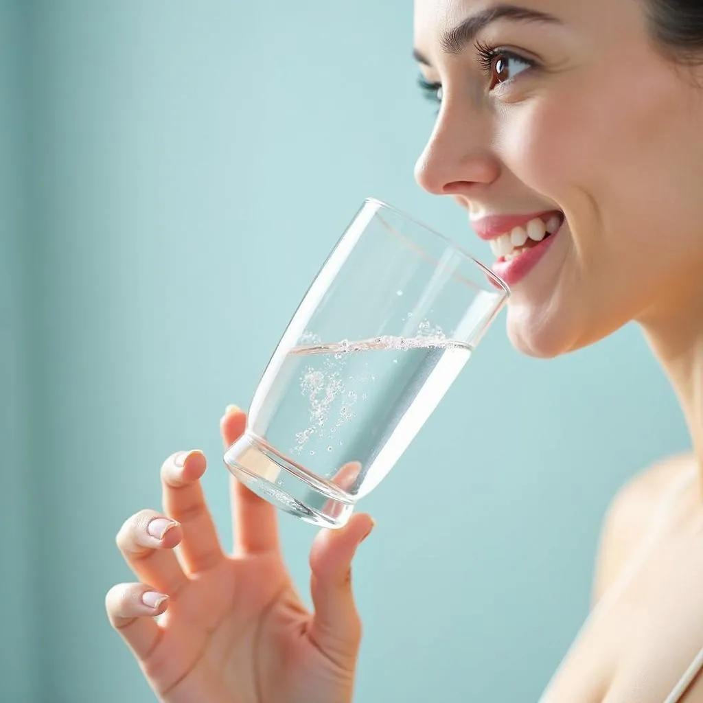 A refreshing glass of water with lemon slices.