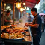 A vibrant street food stall in Gò Vấp, Vietnam, showcasing the diverse culinary scene of the district.