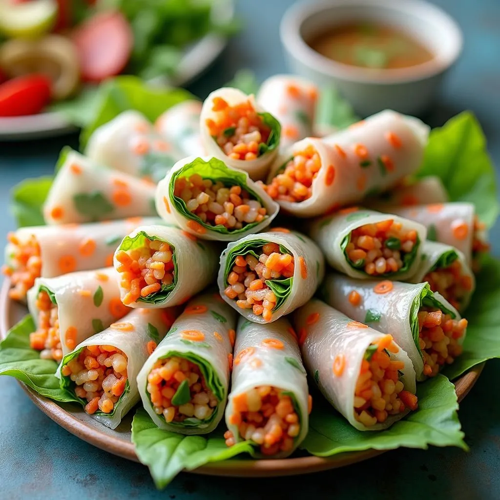 A platter of Goi Cuon, Vietnamese fresh spring rolls, ready to be enjoyed