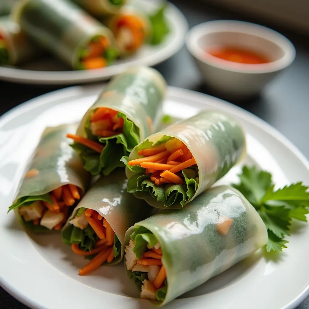 Fresh Vietnamese spring rolls (Goi Cuon) served with dipping sauce