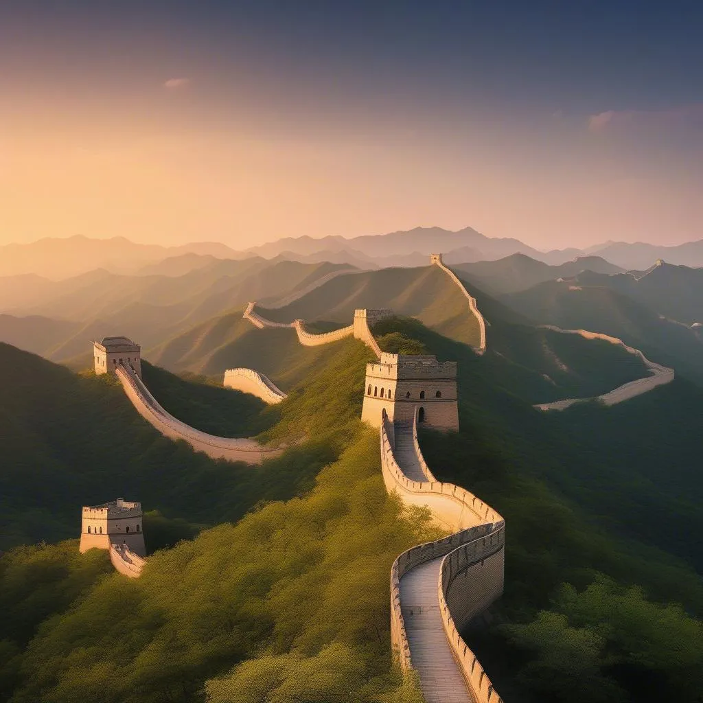 The Great Wall of China at sunset