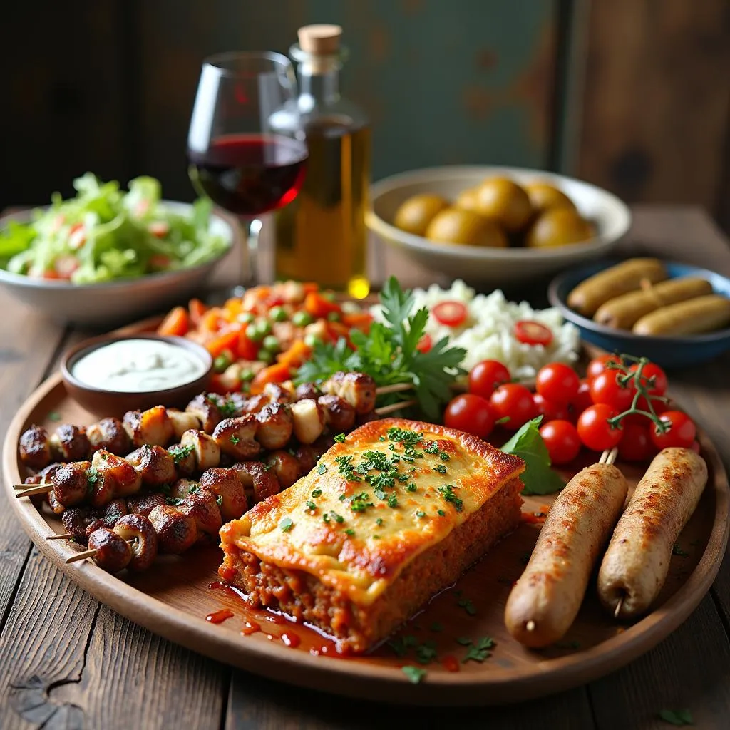 A platter of delicious Greek food