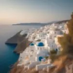 White-washed houses overlooking the Aegean Sea on a Greek Island