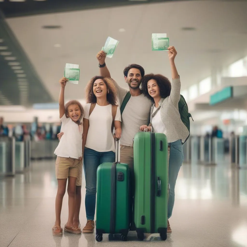 Family with Green Card at Airport