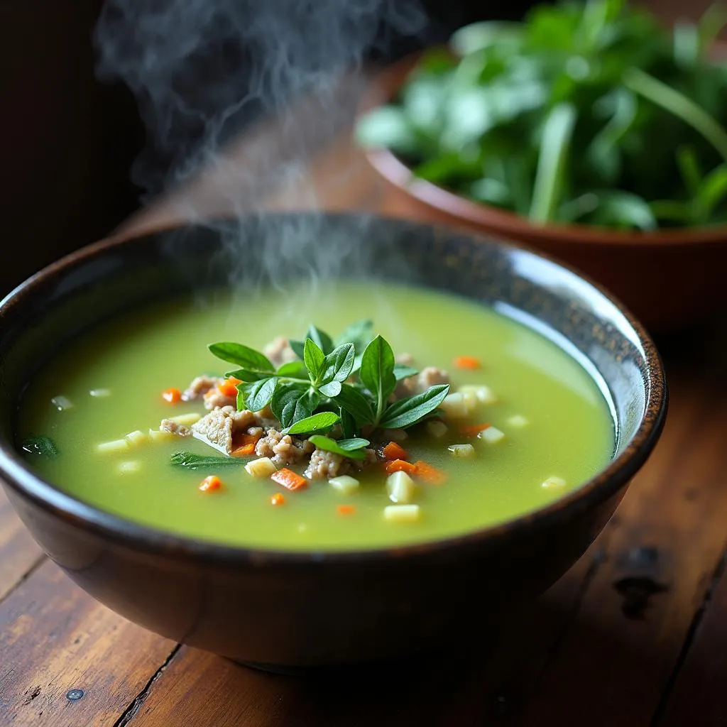 Green papaya soup served in a traditional Vietnamese restaurant in Hanoi.