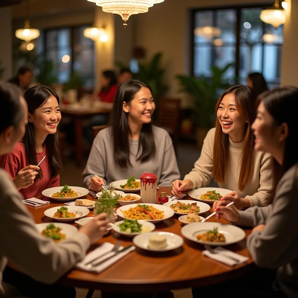 Group of Friends Enjoying a Meal Together in Hanoi