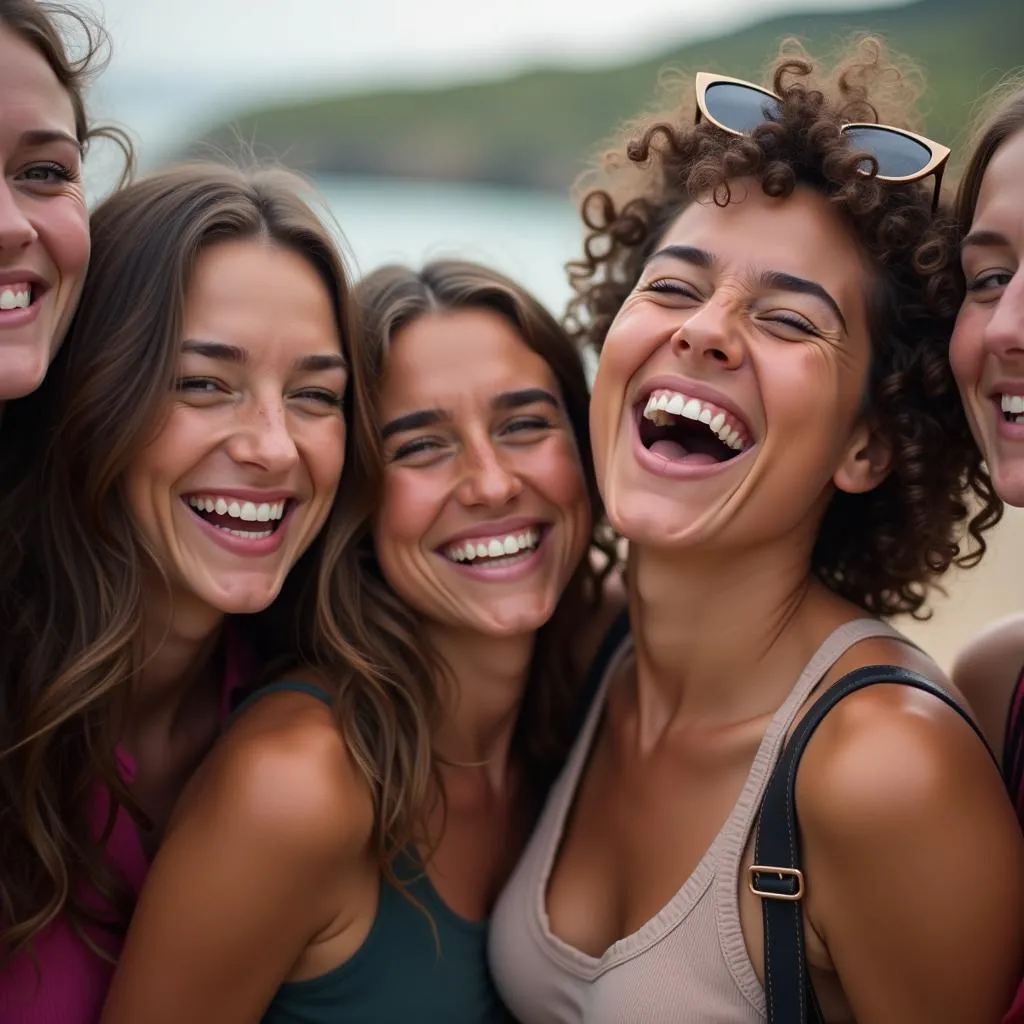 Friends Laughing Together on a Trip