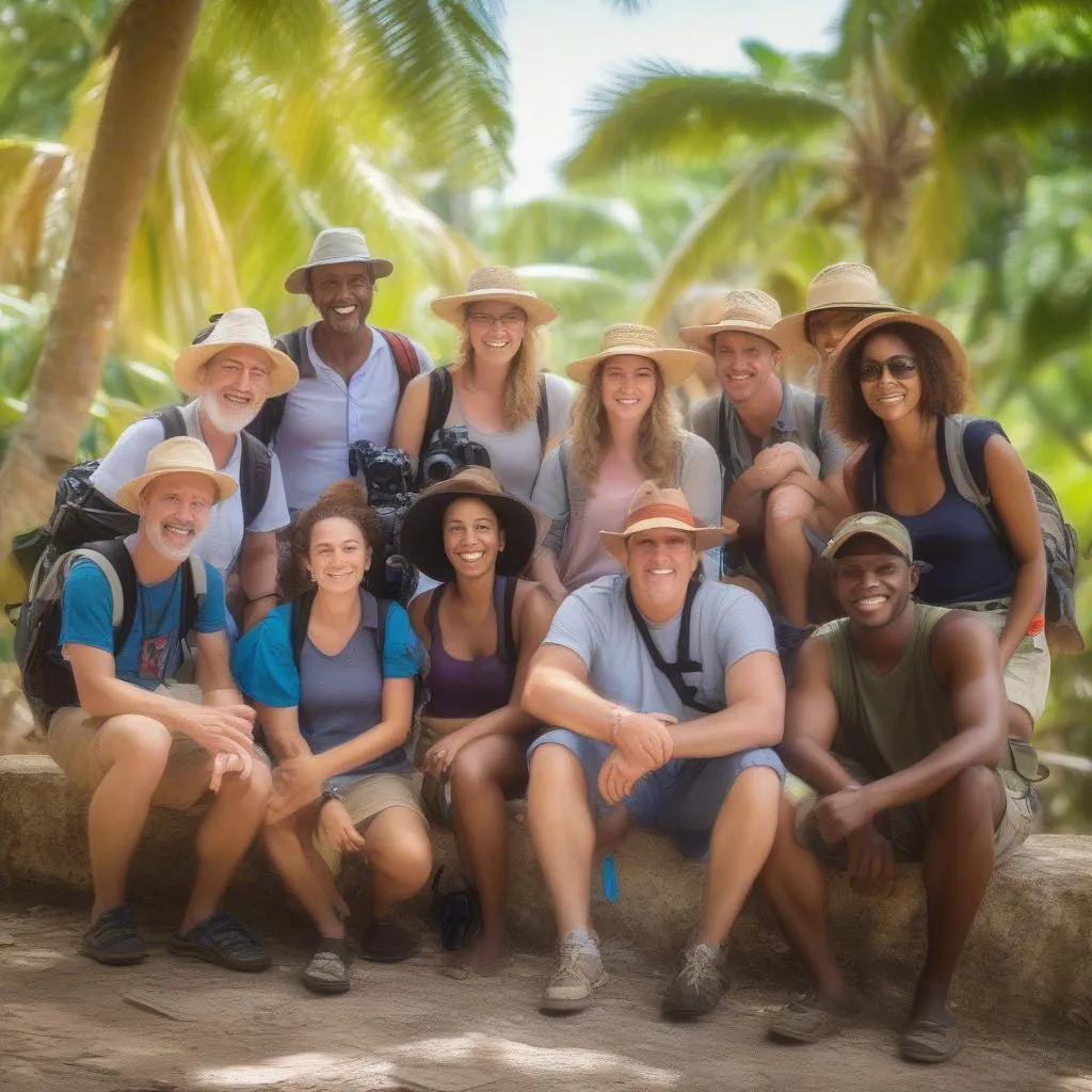 Group of Tourists on a Guided Excursion in the Dominican Republic