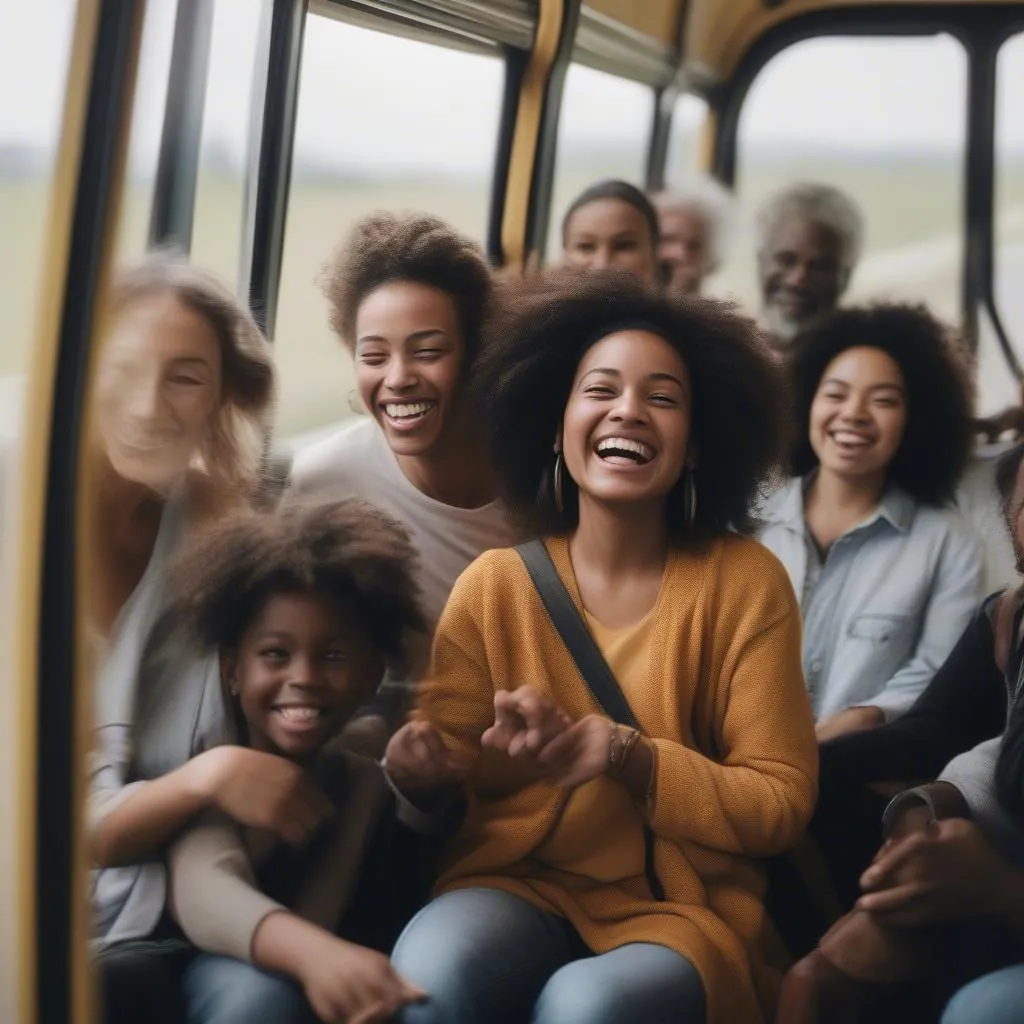 Group traveling together on a bus