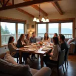 Group of friends enjoying their stay at a vacation rental