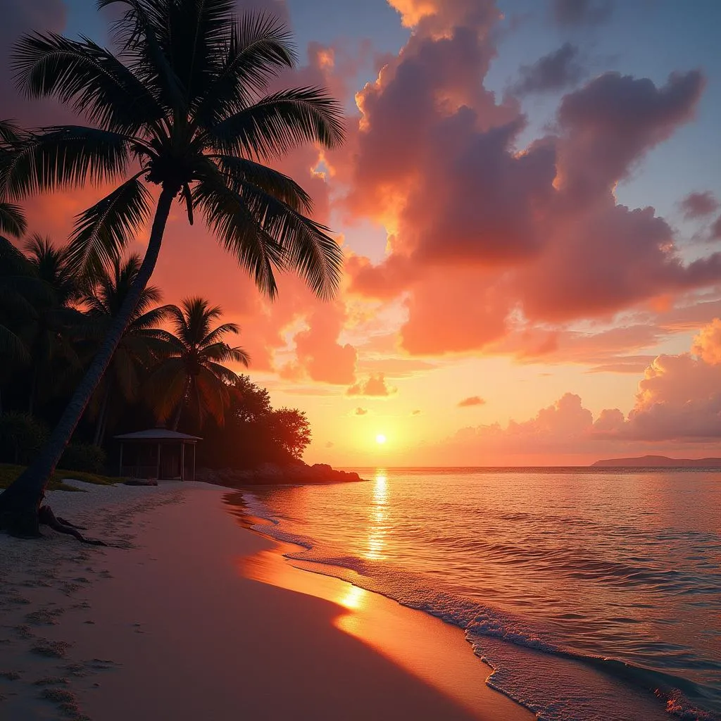 Sunset over a beach in Guam