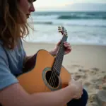 Guitarist playing on a beach