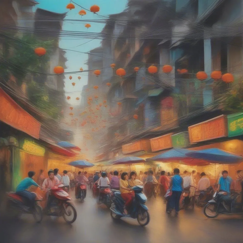 Bustling Hanoi Street Scene