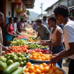 Vibrant Haitian market scene