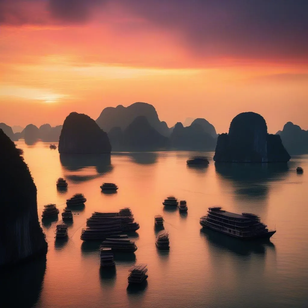 Sunset over Ha Long Bay