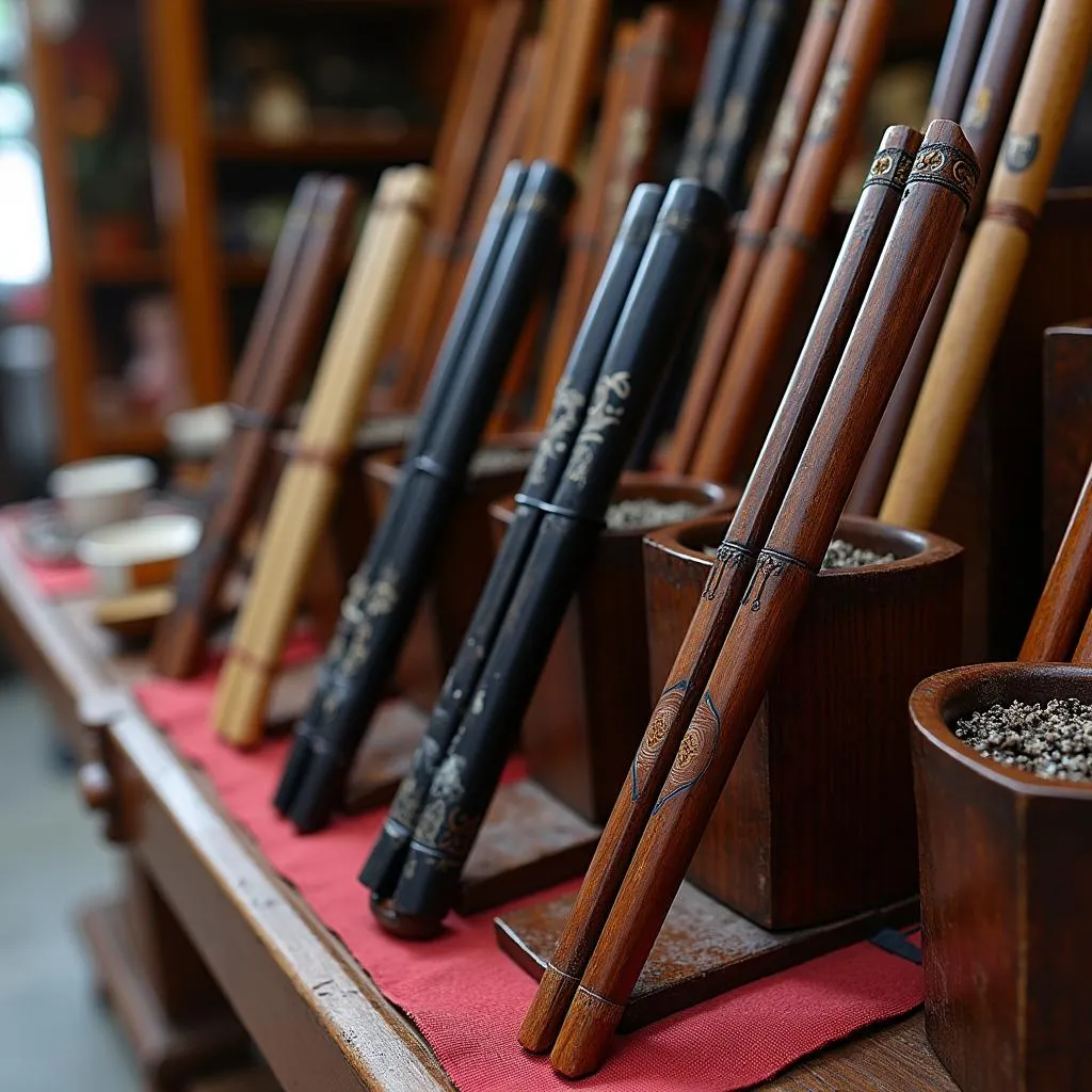 Handcrafted ebony chopsticks displayed in a shop