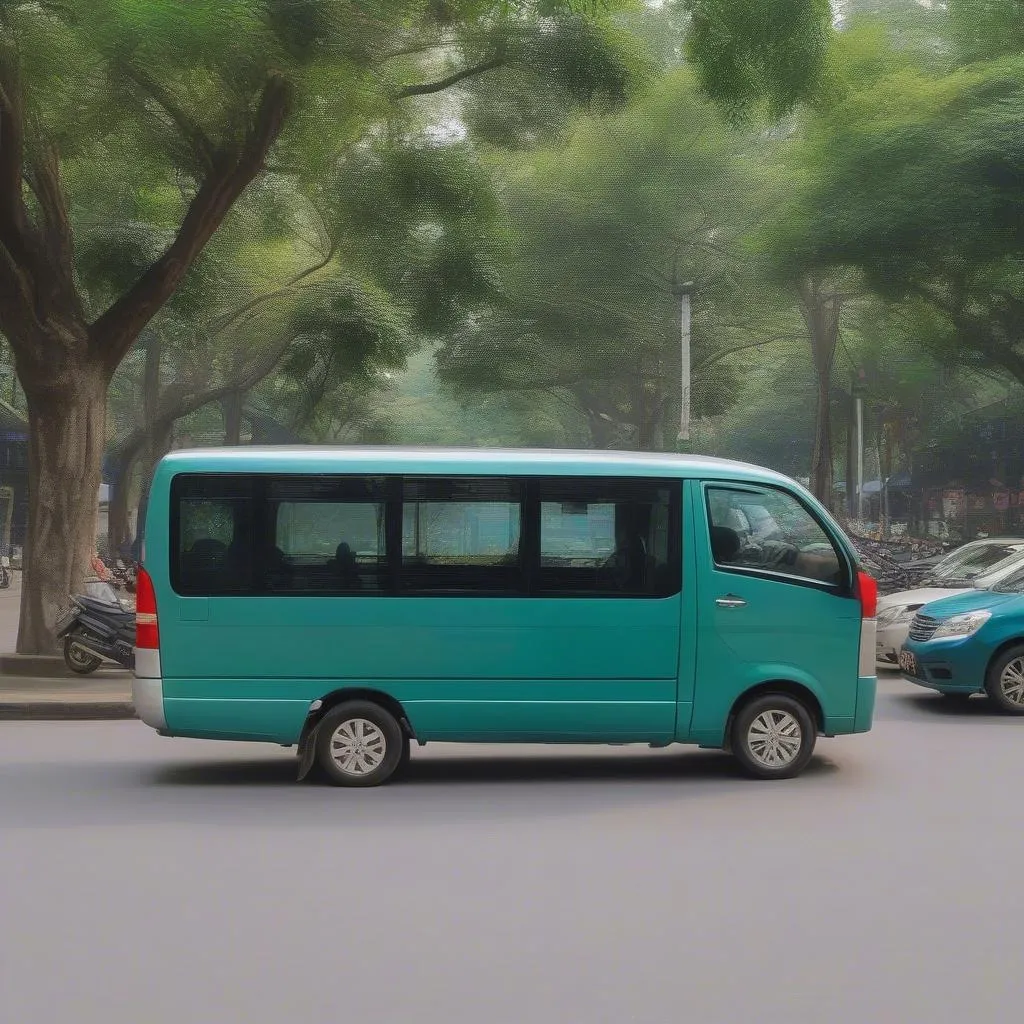 Hanoi's Hoan Kiem Lake with a 10-seater car in the foreground