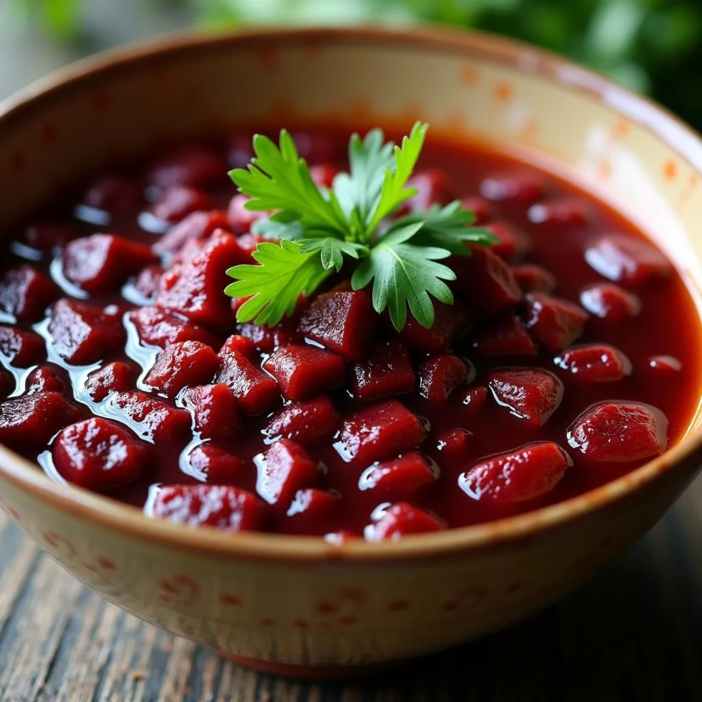 Hanoi blood pudding in a bowl