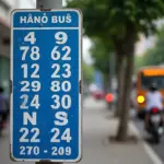 Hanoi bus stop sign with route numbers