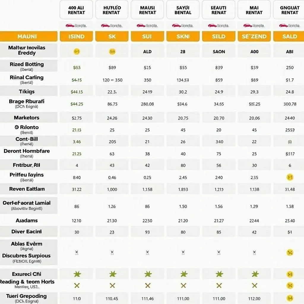 Hanoi car rental price comparison table