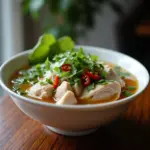 Steaming bowl of Hanoi chicken pho