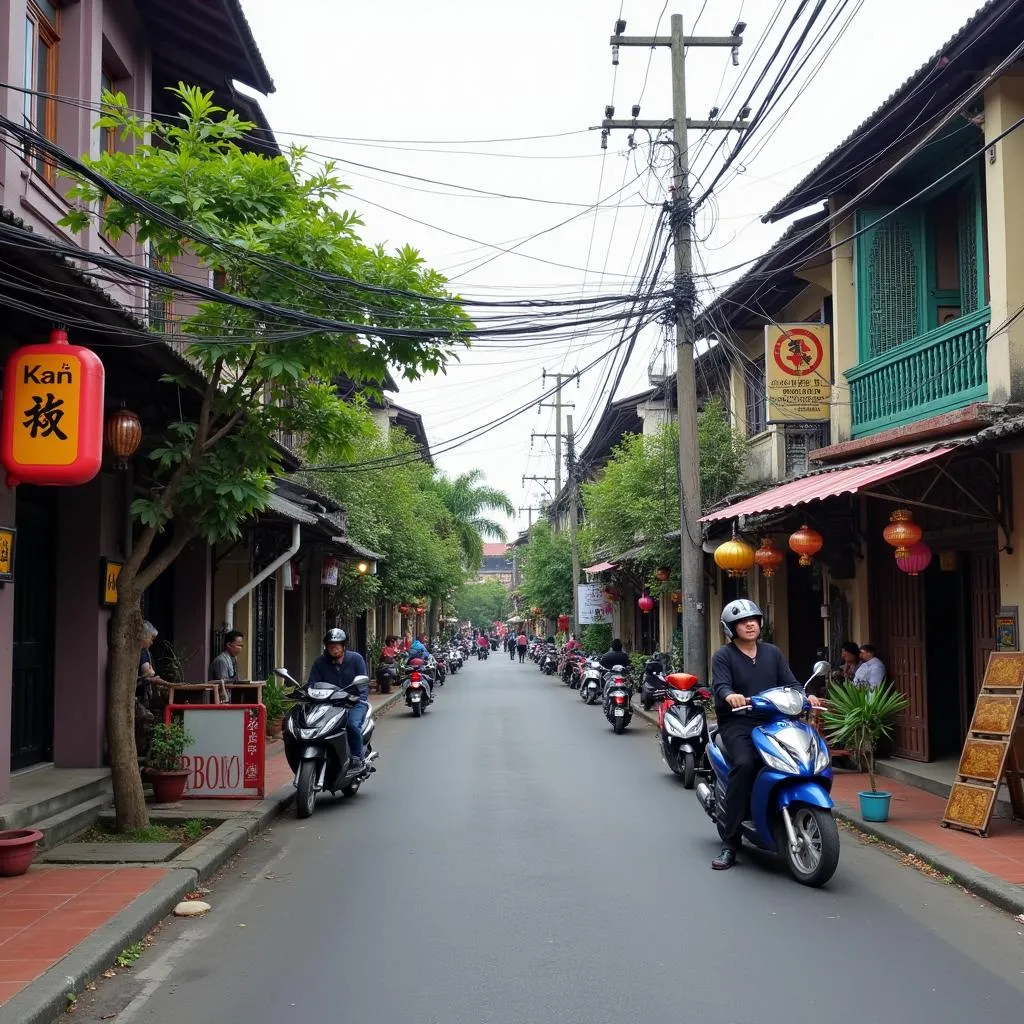 Hanoi city street with motorbike