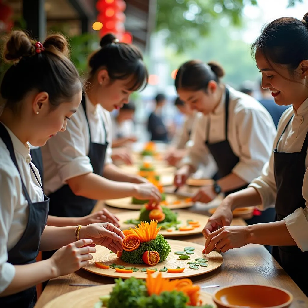 Learning Vegetable Decoration at a Hanoi Cooking Class