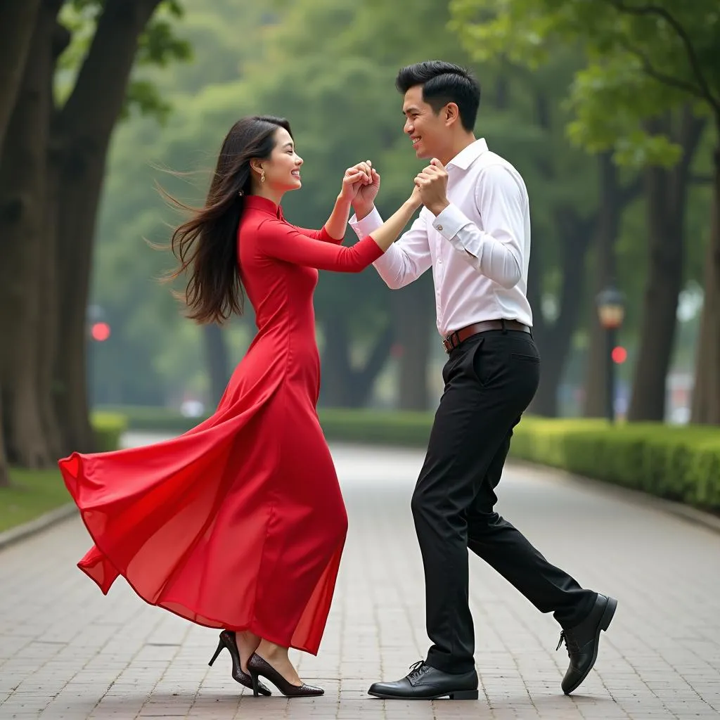 Couple dancing cha cha cha in Hanoi