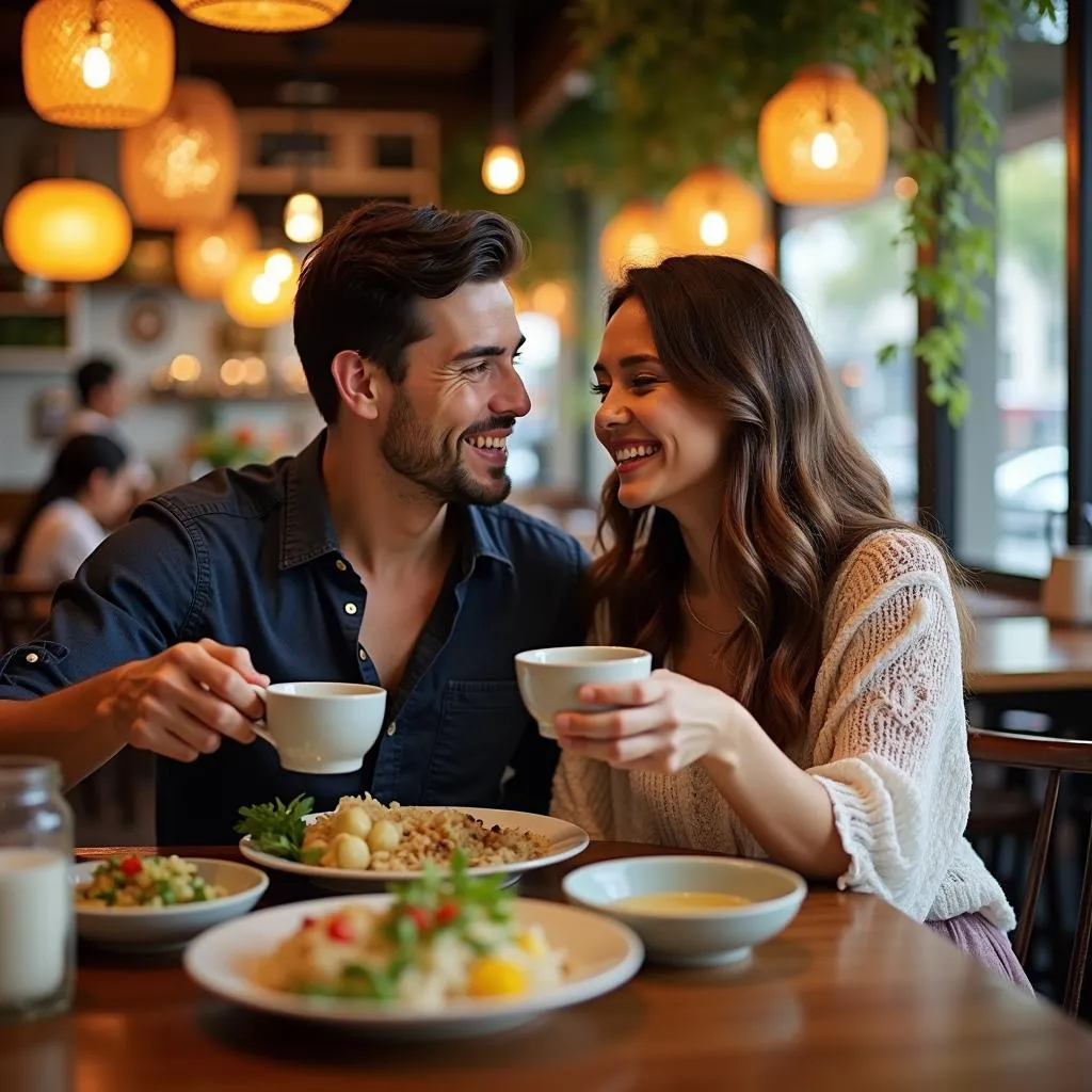 Couple Enjoying a Meal in Hanoi