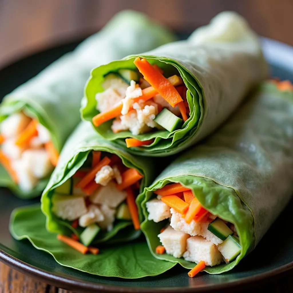 A photo of a plate of fresh gỏi cuốn