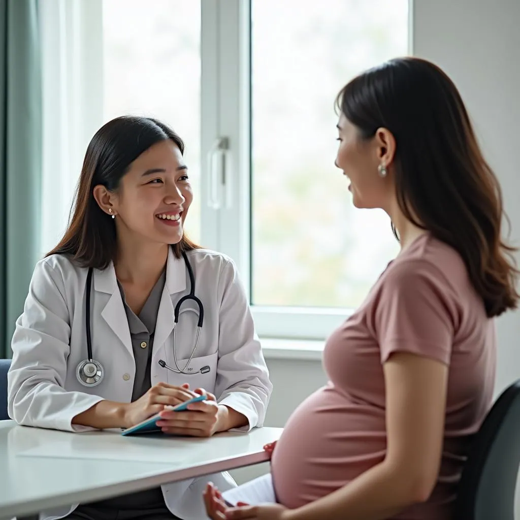 Doctor giving advice to an expecting mother