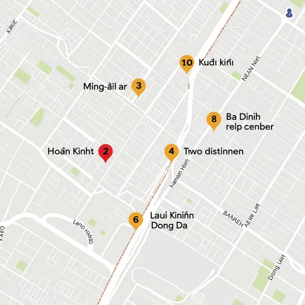 Hanoi exam center map with locations marked