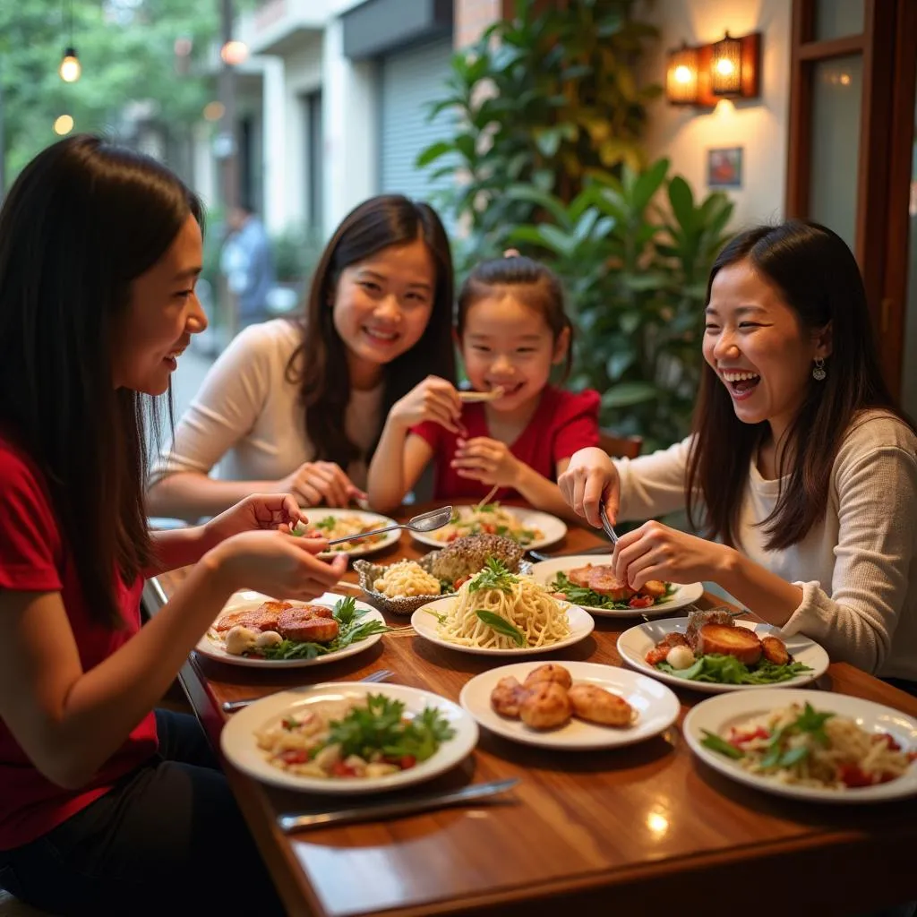 Family dining at a restaurant in Hanoi 