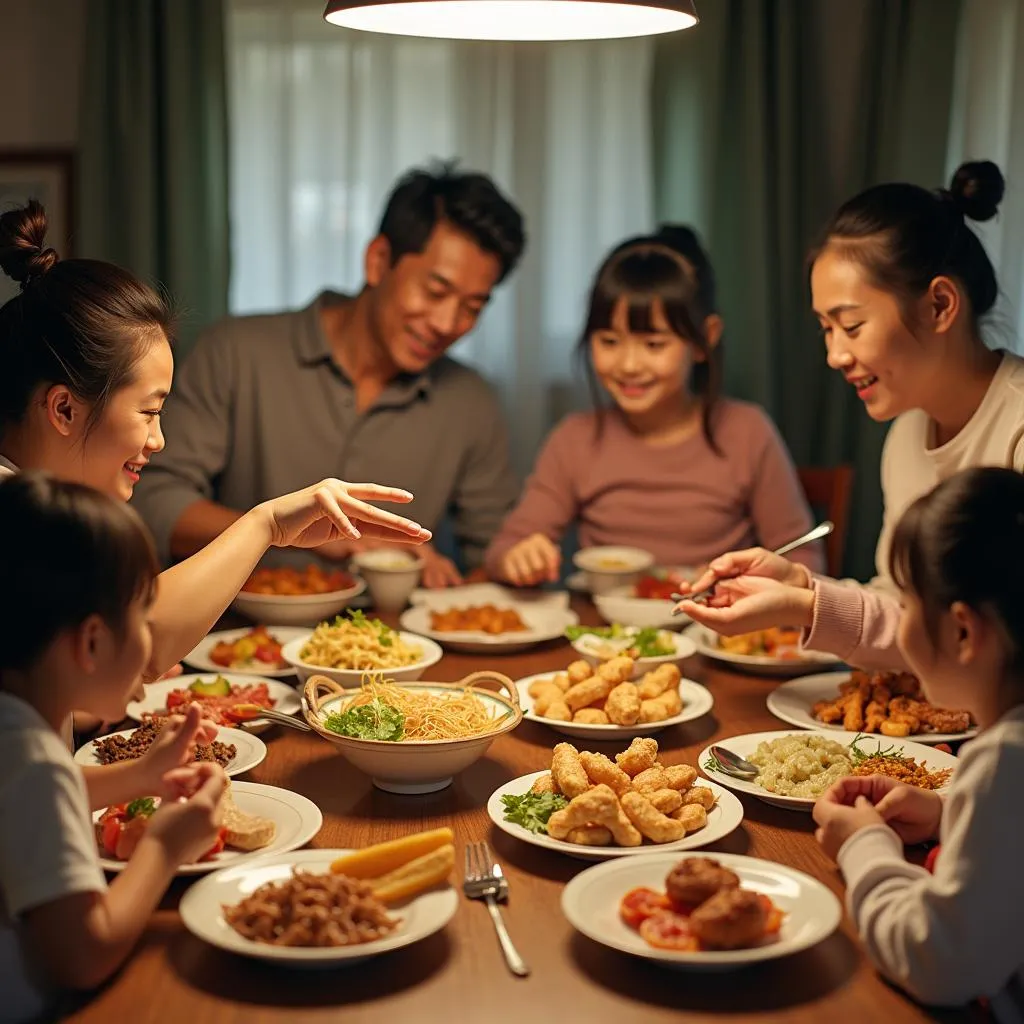 A Hanoian family enjoying a traditional meal together