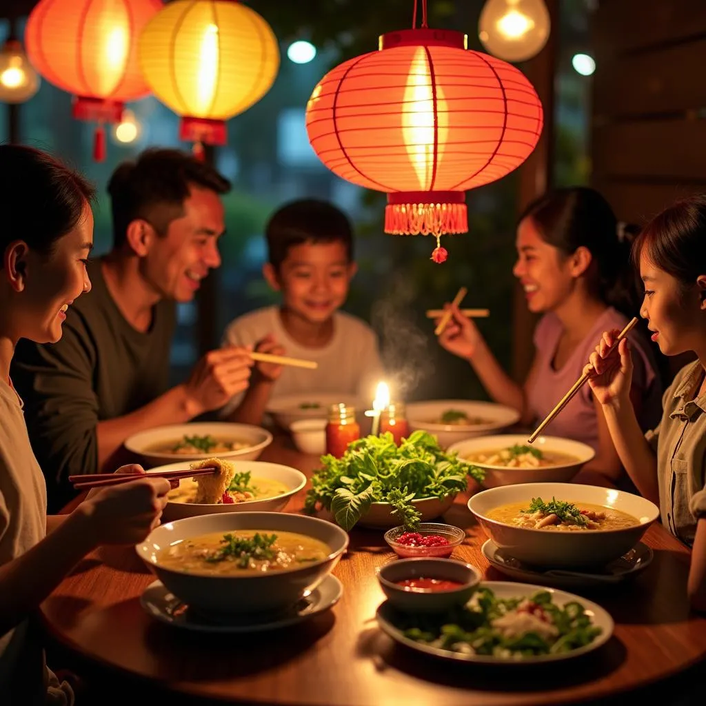 Family Enjoying Pho in Hanoi