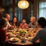 Hanoi family enjoying meal together