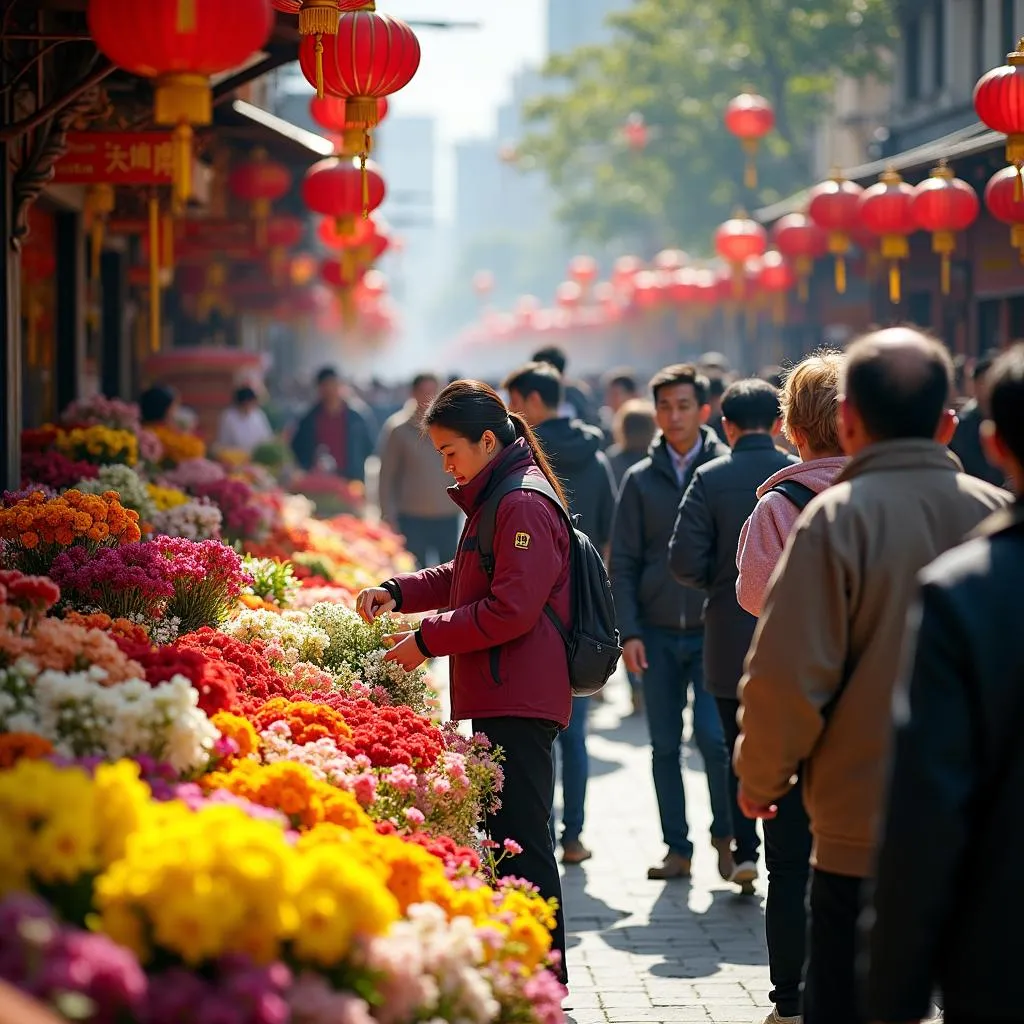 Vibrant flower market in Hanoi during Tet