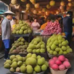 Bustling fruit market in Hanoi