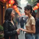 Smiling and greeting a new friend in Hanoi