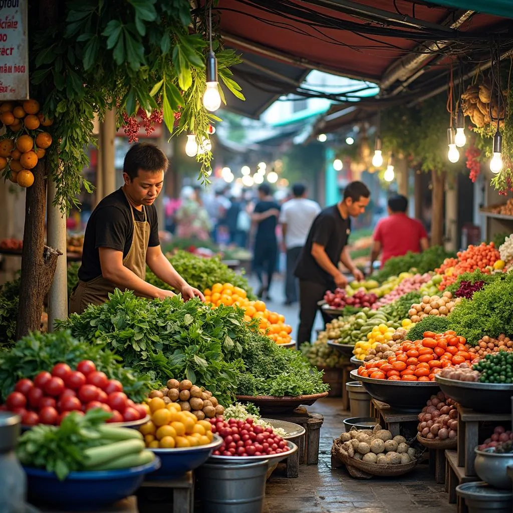 Local market in Hanoi with fresh produce