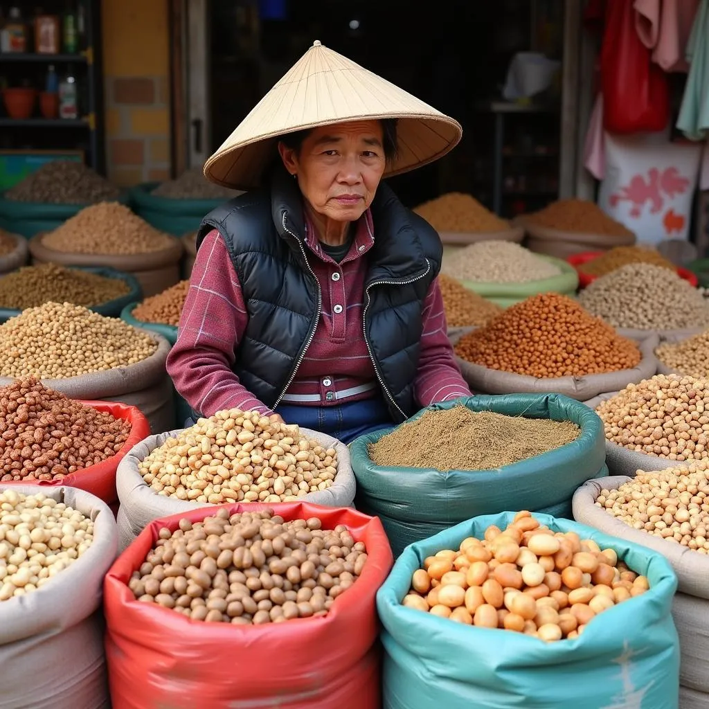 Hanoi local market selling nuts and seeds