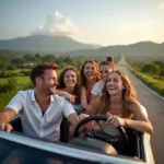 Tourists enjoying the freedom of long-term car rental in Hanoi