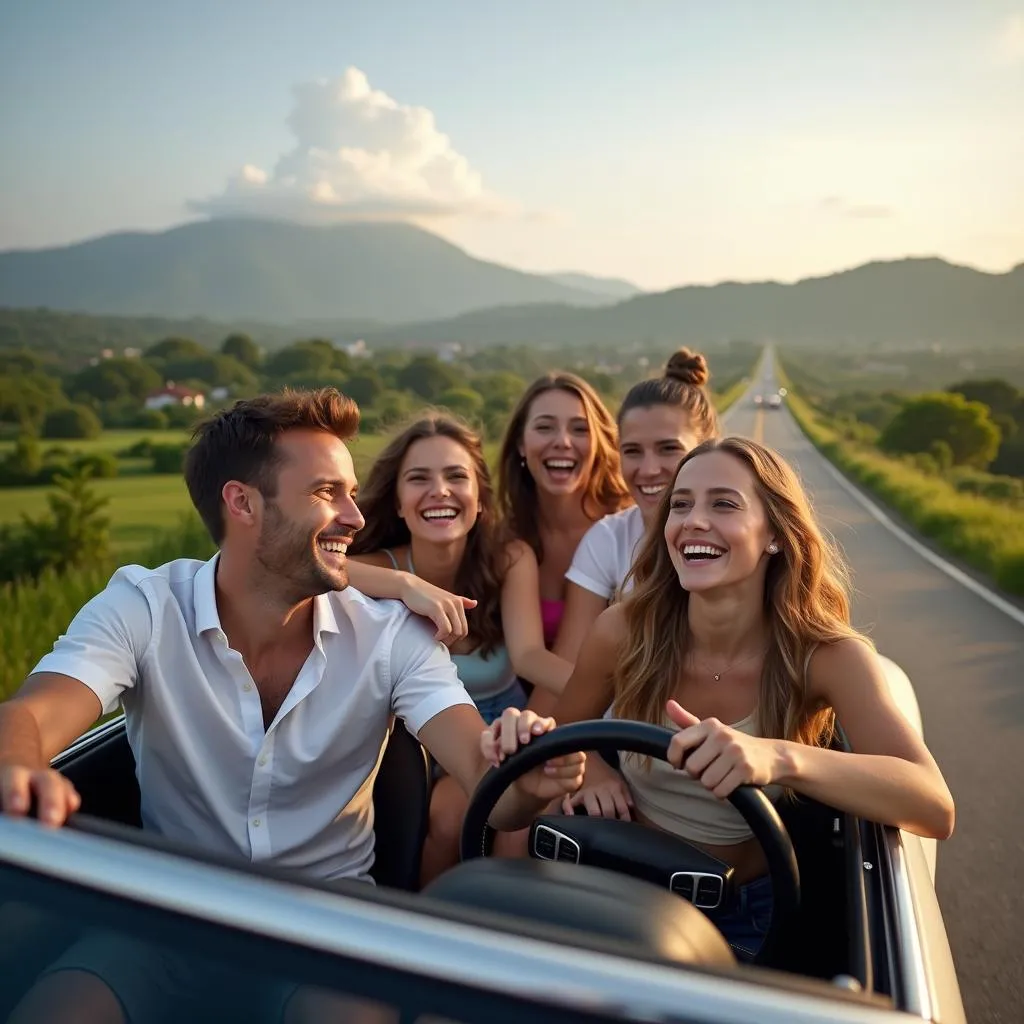 Tourists enjoying the freedom of long-term car rental in Hanoi