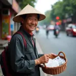 Hanoi lottery vendor selling tickets