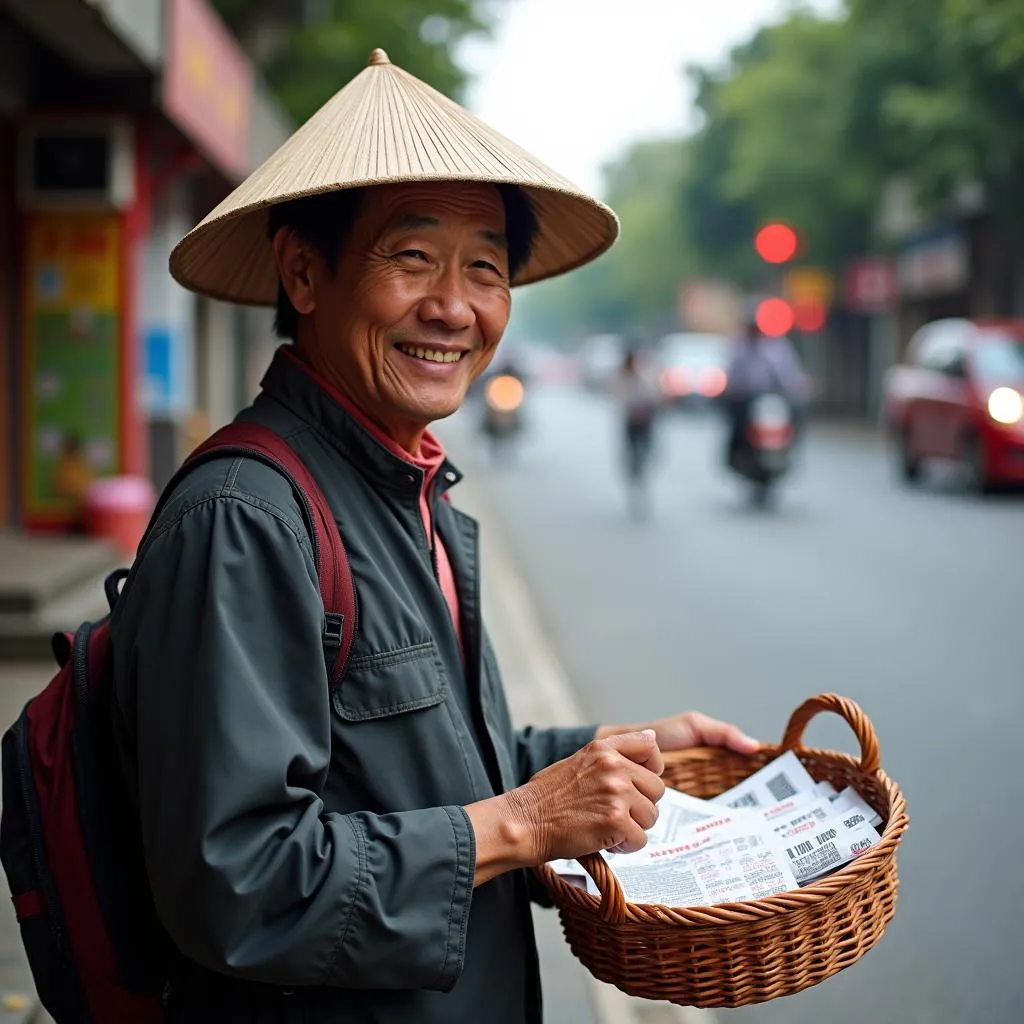 Hanoi lottery vendor selling tickets